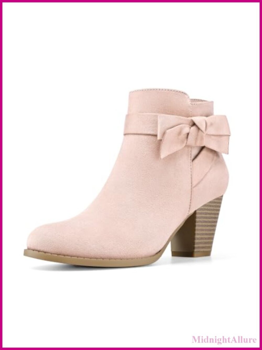 Women's Faux Suede Ankle Boots Bow Chunky Heel Side Zip Dress Booties